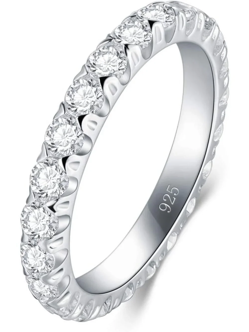 Sterling Silver Eternity Ring for Women, Stackable Cubic Zirconia Wedding Band